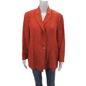 Antonelli Women Orange Collared Blazer Long Sleeve Button Cupro Size 12